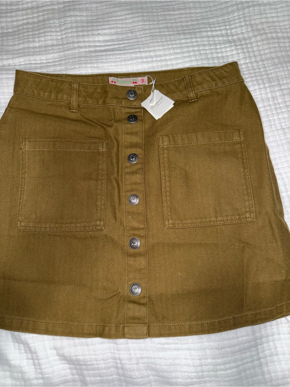 Bonpoint Olive Button-Front A-Line Skirt